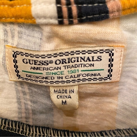 GUESS Men Multicolor Striped Embroidered Short Sleeve Top Size Medium - Picture 4 of 6